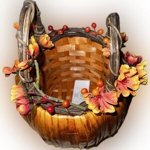 💥New Vintage Woven Basket Fall Thanksgiving Handle Flower Decoration Accent